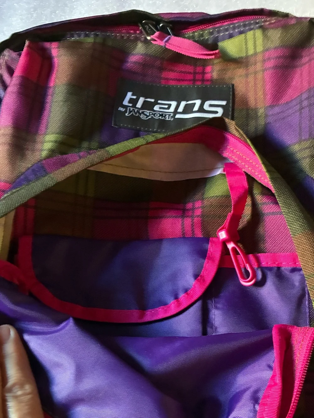 Jansport Trans Kids Plaid Backpack in Pink, Green, Purple